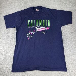 Vintage NASA Columbia Shirt 90s Puff Print Men's Size Xl Blue Single Stitch‎